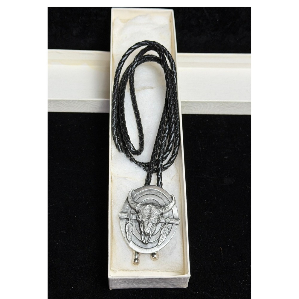 Vintage 1987 Siskiyou Buckle Co Buffalo: Skull Bolo Tie, Pewter Western 870297